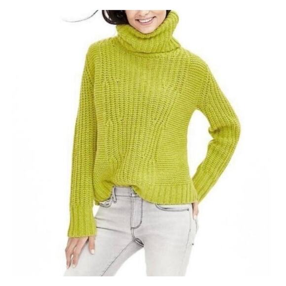 Banana Republic Sz M Wool Alpaca Blend Mixed Chunky Knit Turtleneck Sweater - Picture 1 of 16